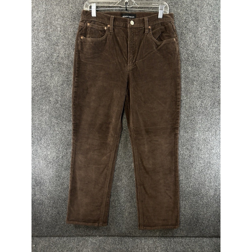 Aritizia Denim Forum Arlo High Rise Straight Ankle Pants Sz 28L Brown Corduroy